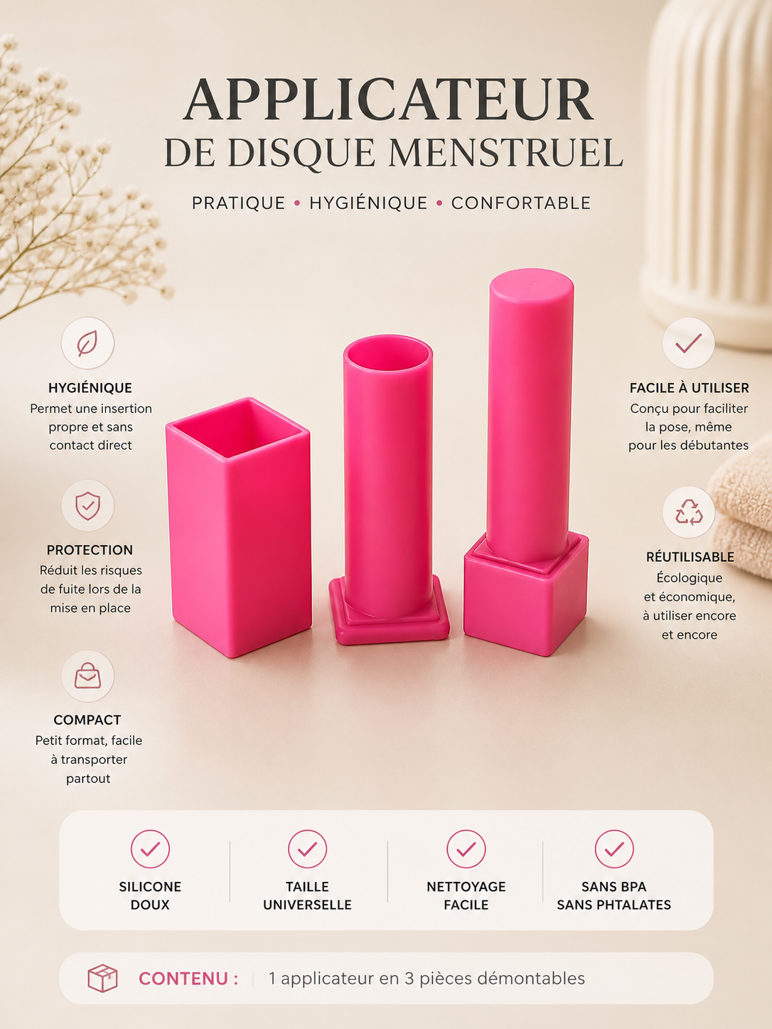 Applicateur de Disque Menstruel – Confort & Hygiène Absolue